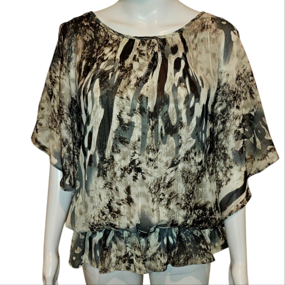 Rebecca Malone Cold Shoulder Elegant Black and Gray Women's Top
